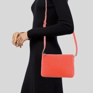 Kate Spade Leila Crossbody Bag Pebbled Leather Triple Gusset Orange NWT